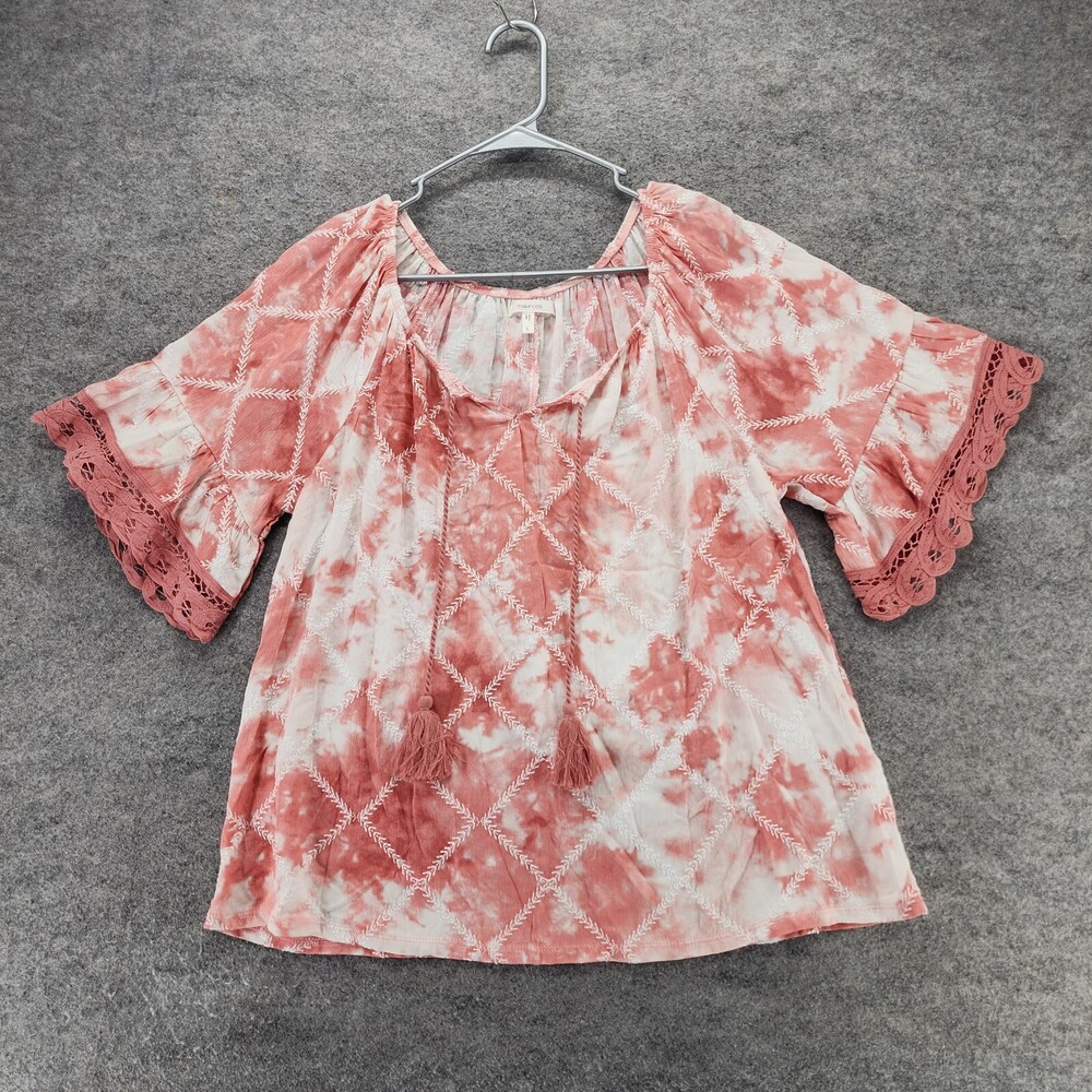 Maurices Shirt Womens Large Short Sleeve Red White Tie Dye